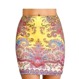 BEBE Vibrant Yellow Floral Paisley Skirt - Small - Like New
